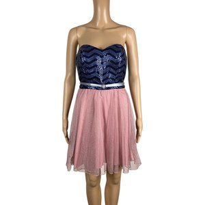 🦋City Triangles Blue Sequin Pink Glitter Sparkly Dress Juniors 9
